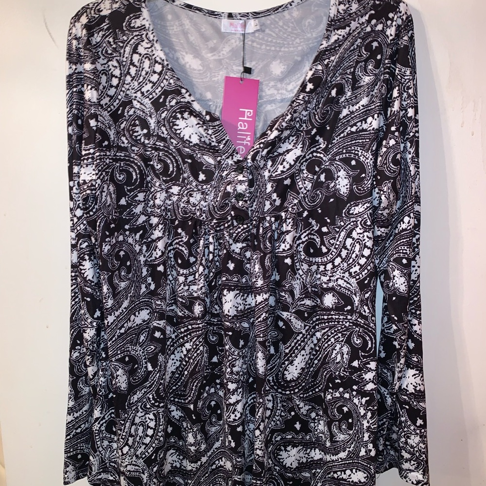 Halife Paisley Printed Long Sleeve Tunic Top